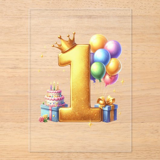 １歳の誕生日おめでとう ゴールド アクリル招待状 (正面)