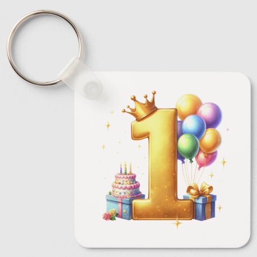 １歳の誕生日おめでとう ゴールド キーホルダー (正面)
