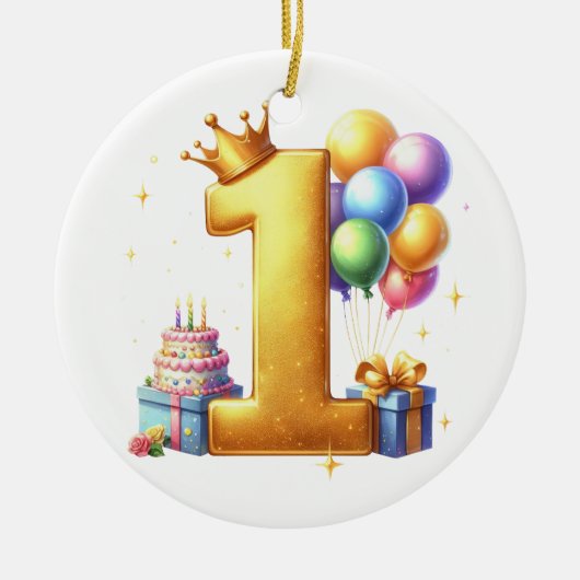1歳の誕生日おめでとう ゴールド セラミックオーナメント (正面)