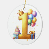 1歳の誕生日おめでとう ゴールド セラミックオーナメント (左)