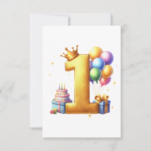 １歳の誕生日おめでとう ゴールド 出欠カード (正面)