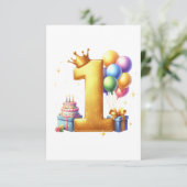 １歳の誕生日おめでとう ゴールド 出欠カード (スタンド正面)