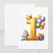 1歳の誕生日おめでとう ゴールド 招待状 (正面/裏面)