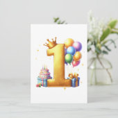1歳の誕生日おめでとう ゴールド 招待状 (スタンド正面)
