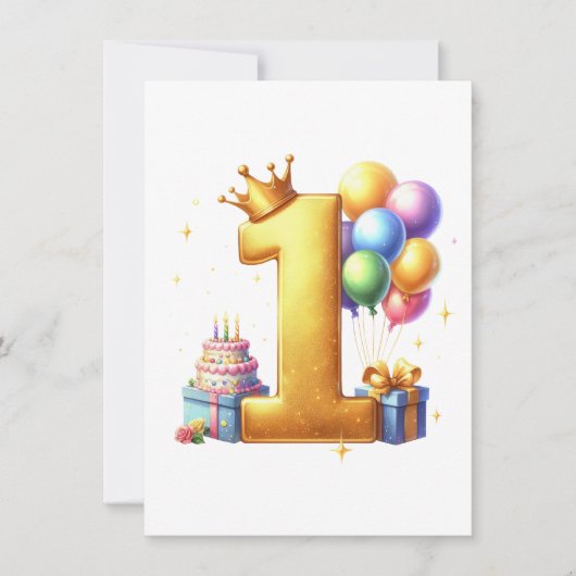 1歳の誕生日おめでとう ゴールド 招待状 (正面)