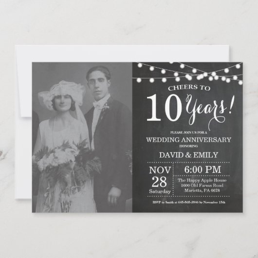 １０周年結婚記念日チョークボードフォト 招待状 (正面)