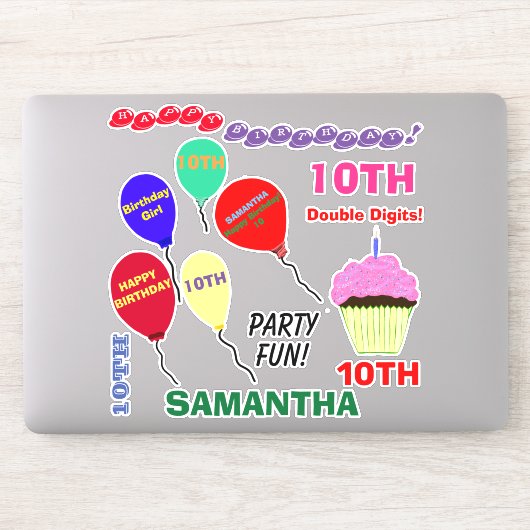 10歳の誕生日ケーキ 女の子 風船 ビニール バルーン シール (コンピューター)