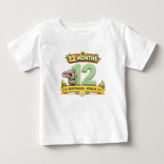 １２ヶ月ベビーの成長の記録と初誕生日 ベビーTシャツ (正面)