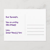 １３歳の誕生日：楽しいハート柄、虹色１３ ポストカード (裏面)