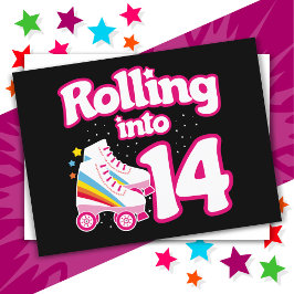 １４歳の誕生日　ローラースケートで１４年を記念する ポストカード