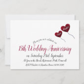 15周年 結婚記念日の赤いハートの風船 招待状 (裏面)