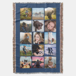 １５枚スクエアフォトコラージュ　ブルー スローブランケット