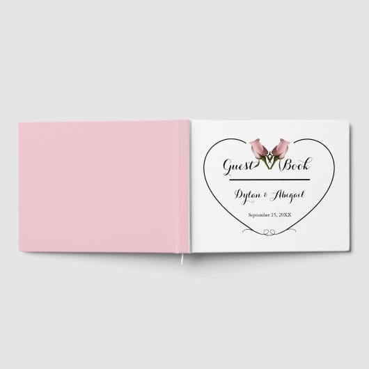 2つのピンクのバラとハートの結婚式ゲストブック ゲストブック (全面)