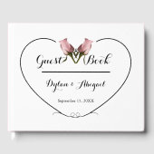 2つのピンクのバラとハートの結婚式ゲストブック ゲストブック (正面)