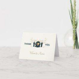 ２人の新郎　男性　クリームブルー　LGBTQ ウェディング サンキューカード