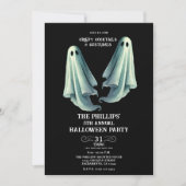 ２体の幽霊の不気味なハロウィーンゴーストパーティー 招待状 (正面)