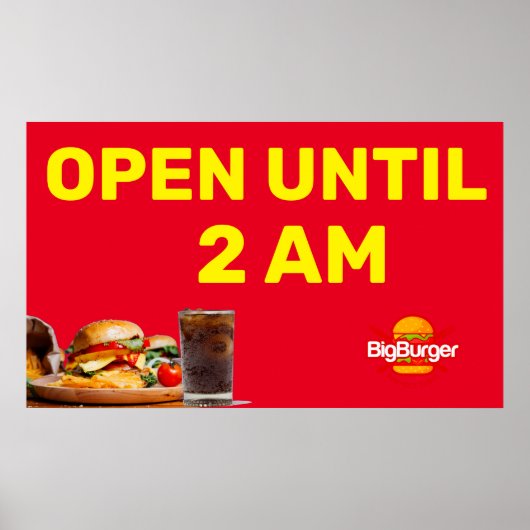 ２時まで営業のバーガー店ロゴをカスタマイズ ポスター (正面)