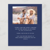 2枚の写真が入るアーチモチーフのネイビーブルーの結婚式の延期・日程変更のお知らせカード (裏面)