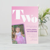 2歳の誕生日招待状 女の子 ピンクグラデーション 写真入り 招待状 (スタンド正面)