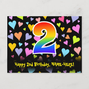 2歳の誕生日:ハートの楽しい模様、虹2 ポストカード