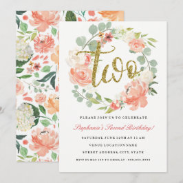 ２歳の誕生日 ピンクゴールドの花冠の招待状 招待状