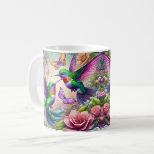 2羽のハチドリと花 コーヒーマグカップ (正面左)