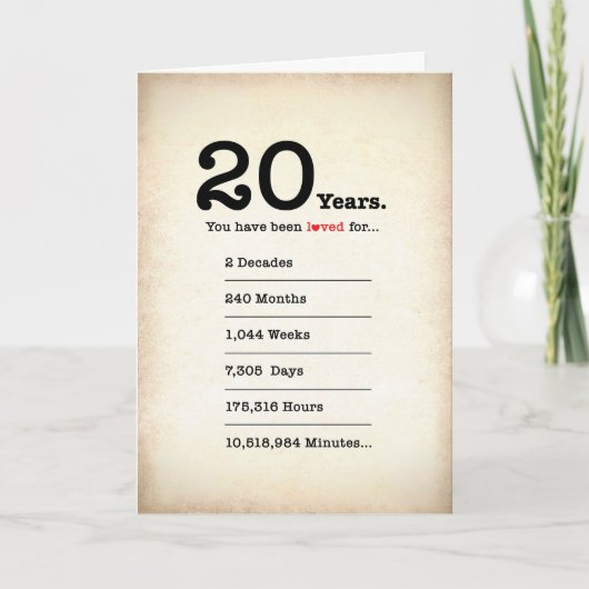20年間愛されてきたよ、お誕生日おめでとうカード カード (正面)