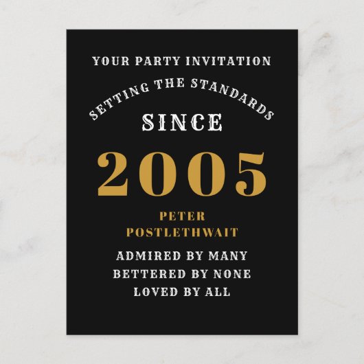 ２０歳の誕生日 ２００５ ブラック ゴールド ポストカード (正面)