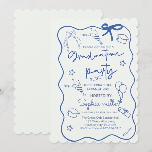 2025年 クラス 卒業パーティー レトロ 招待状 気まぐれ 招待状 (正面/裏面)