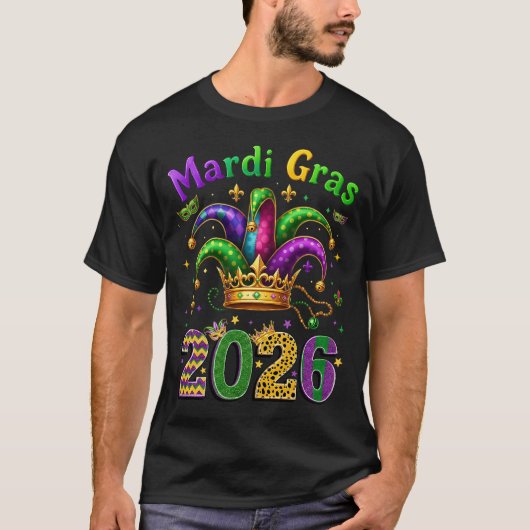 ２０２６年マルディグラス・ジェスター・ハット Tシャツ (正面)