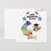 2026年卒業おめでとう - かわいいフクロウと本 招待状 (正面/裏面)