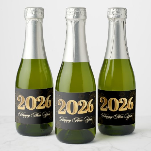 2026年大晦日パーティー ゴールドラメ スパークリングワインラベル (ボトル)