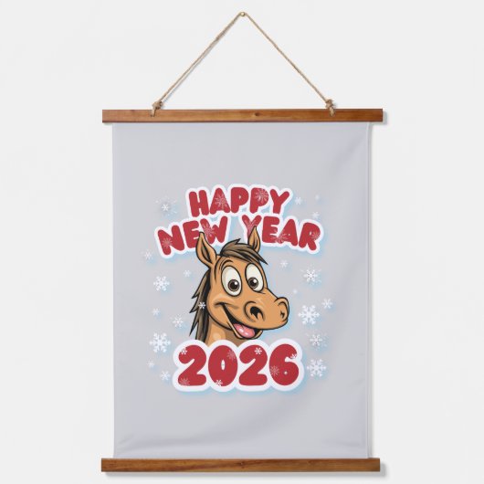 ２０２６年新年おめでとう：午年のマスコット 吊り下げ型タペストリー (正面)