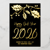 ２０２６年新年おめでとう、赤いリボン 箔シーズンカード (正面)