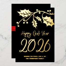 2026年新年おめでとう、赤いリボン 箔シーズンカード