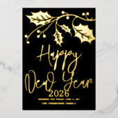 ２０２６年新年おめでとう、赤いリボン 箔シーズンカード (正面)
