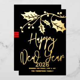 2026年新年おめでとう、赤いリボン 箔シーズンカード