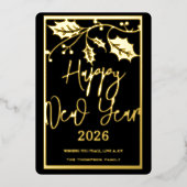 ２０２６年新年おめでとう、赤いリボン 箔シーズンカード (正面)