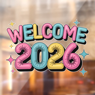 ２０２６年新年カラフルバルーンタイポグラフィ ウィンドウサイン