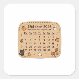 2026年10月カレンダーステッカー|ハロウィン スクエアシール