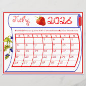 2026年7月カレンダー 赤 青 ベリー 生地 フォント ボルト (正面)