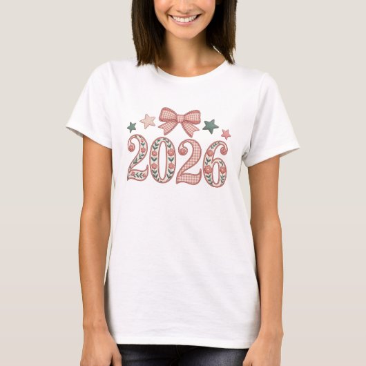 2026年 おめでたい新年のレトロなお祝い Tシャツ (正面)