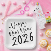 ２０２６年　ブラックスクリプト　新年の挨拶 ペーパープレート (パーティー)