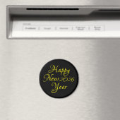 ２０２６年　新年あけましておめでとう　黒と黄色の文字デザイン マグネット (インサイチュ (食洗機))