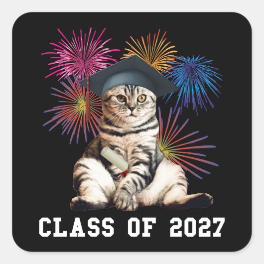 2027年卒業 猫好き スクエアシール (正面)