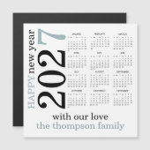 2027年新年あけましておめでとうティールホワイトカレンダー (正面/裏面)