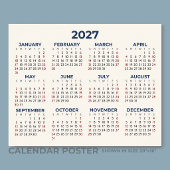 2027年 横型 年間カレンダー お好きな色にカスタム ポスター