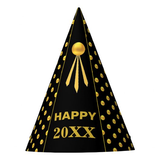20XX年 謹賀新年 ブラック+ゴールドドット パーティーハット (正面)