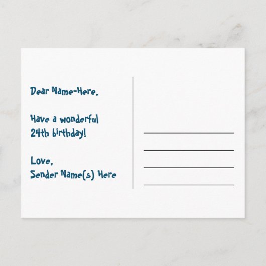 24歳の誕生日おめでとう 楽しい花火模様+レインボー24 ポストカード (裏面)