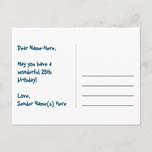 ２５歳の誕生日おめでとう：楽しいスターパターン、虹２５、名前 ポストカード (裏面)